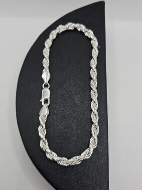 Sterling Silver 925 High Polished Diamond Cut Rope Bracelet 9 inches 5mm